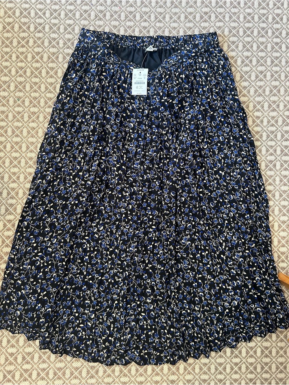J Crew Pleated Floral Midi Skirt - Black & Blue